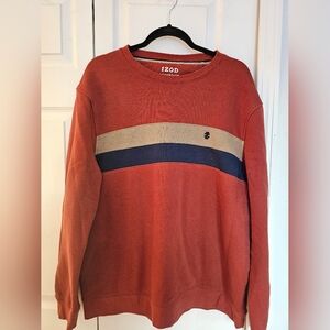 IZOD Men's Rust Sweater with Navy Stripe